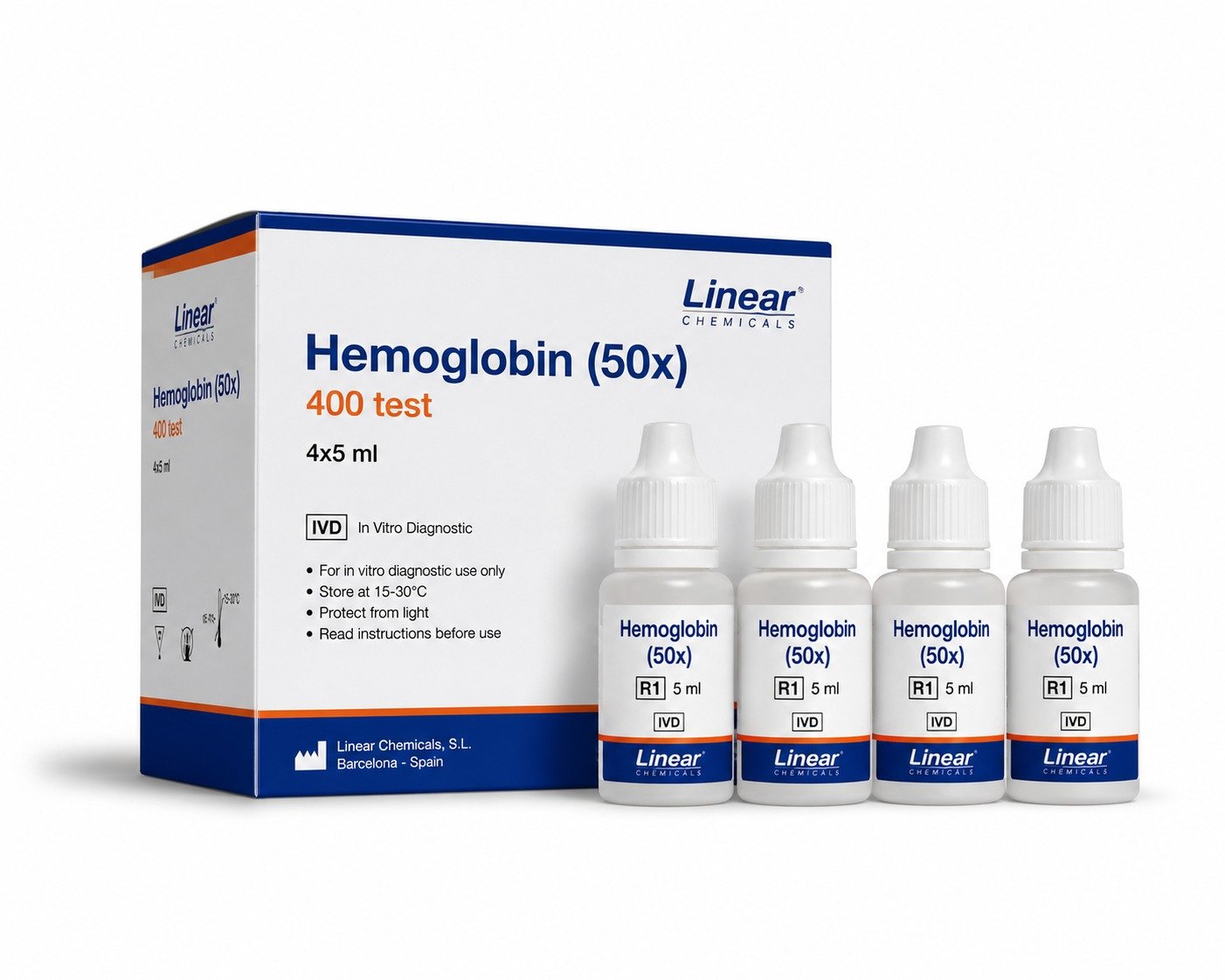 Hemoglobin (50×) – 400 Tests | 4 × 5 mL | Linear