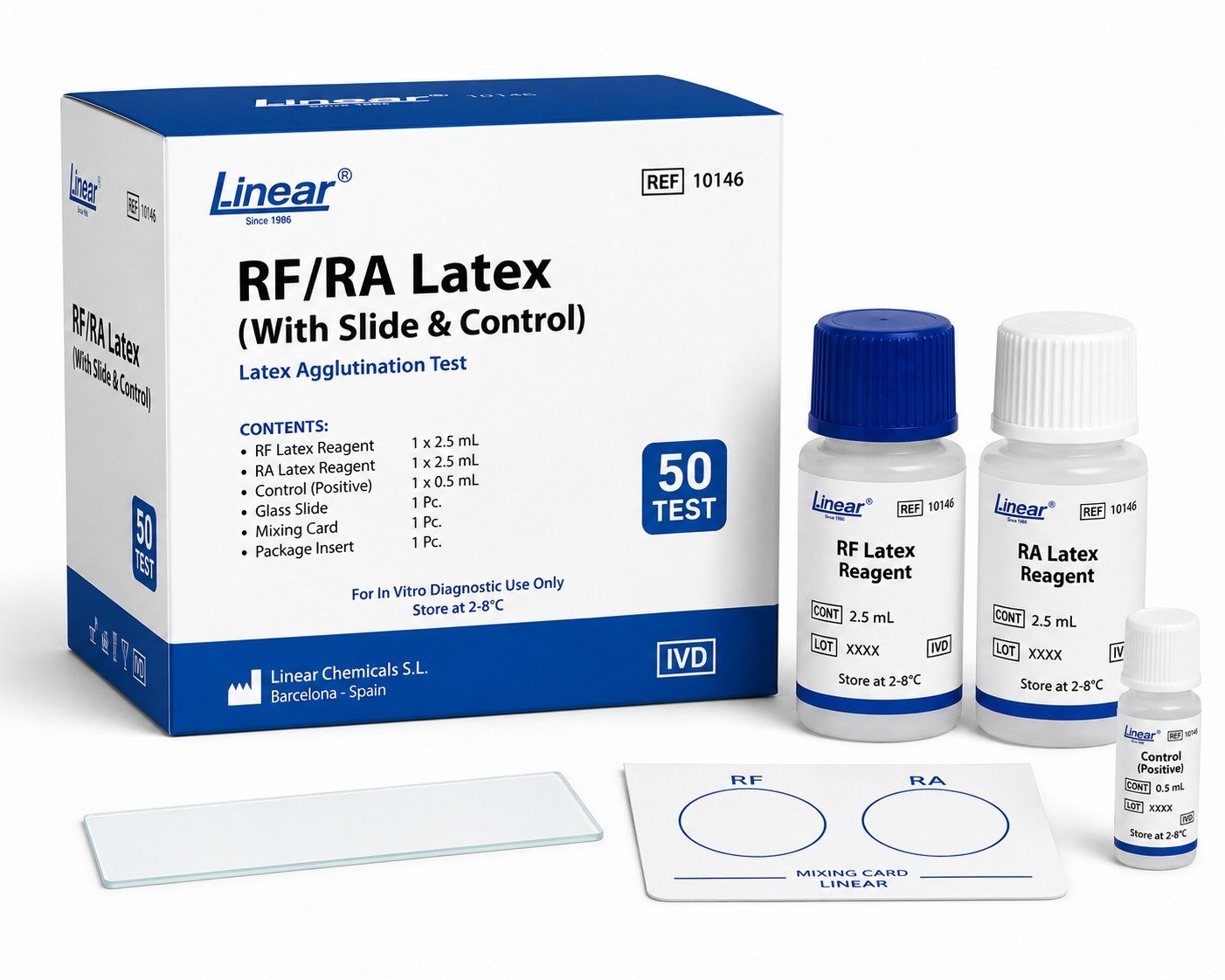 RF/RA Latex (With Slide & Control) – 50 Tests | Linear®