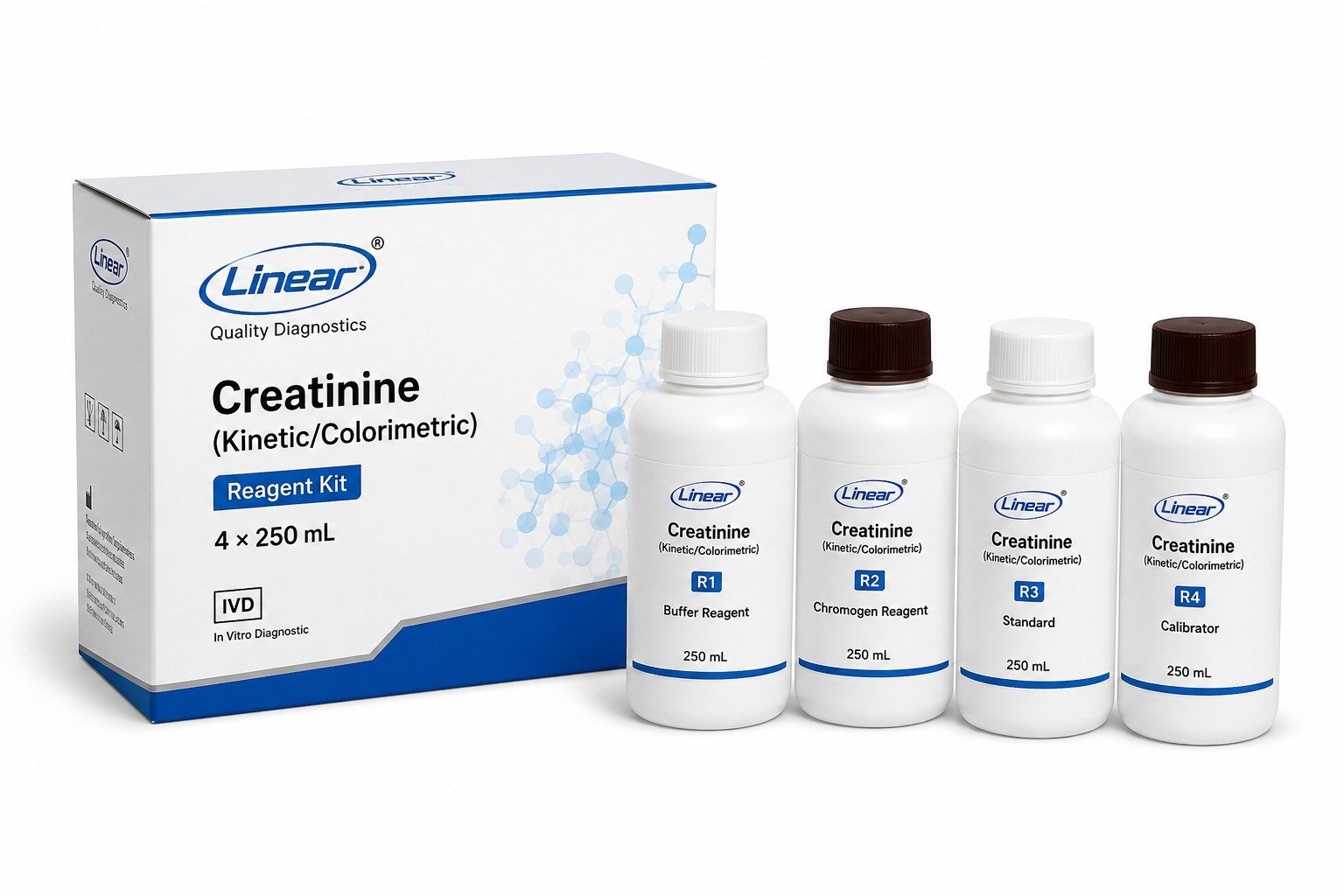 Creatinine (Kinetic/Colorimetric) Reagent Kit 4 × 250 mL (Linear®)