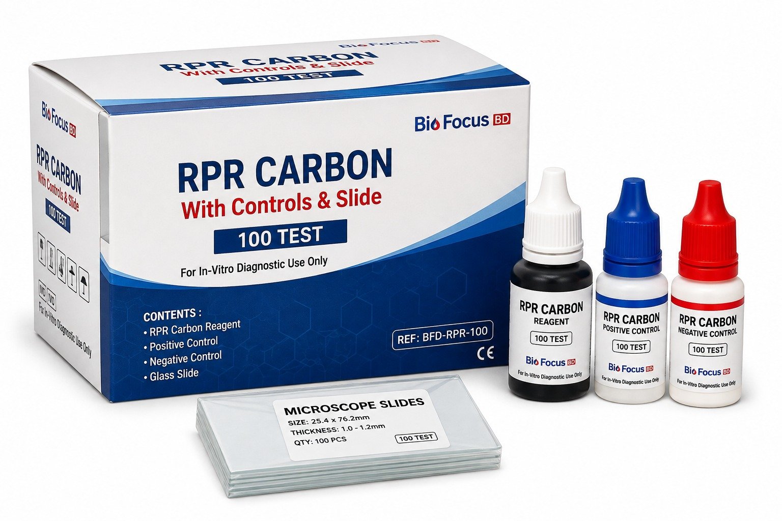 RPR Carbon with Controls & Slide – 100 Test (Bio Focus BD)